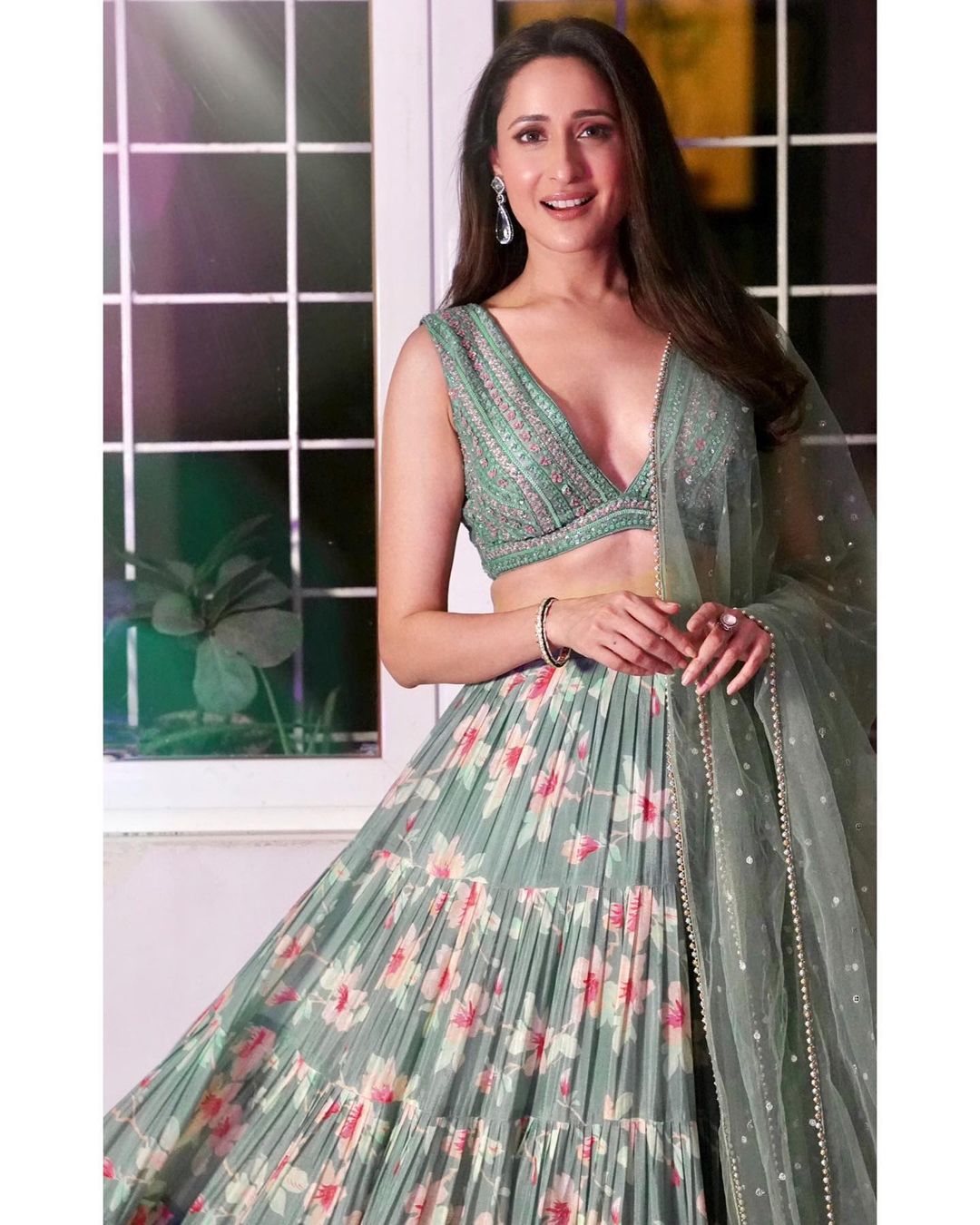 Indian Actress Pragya Jaiswal in Green Lehenga Choli7